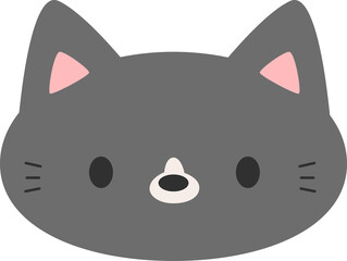Cute black cat face cartoon flat design illustration