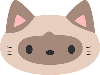Cute siamese cat face cartoon flat design illustration