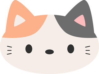 Cute calico cat face cartoon flat design illustration