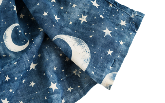 Fashionable Denim Tote with Celestial Moon and Star Pattern on white background