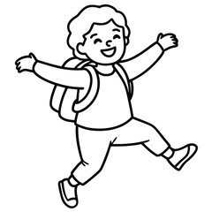 Joyful child with backpack jumping with excitement happy school