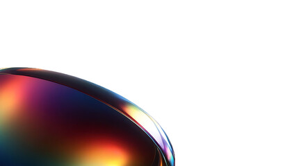 Crystal clear white background with light blue holographic glass arc. Iridescent prism shape. Clean minimal design. Smooth curve transition. Glossy light reflection. Shiny futuristic abstract.
