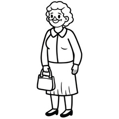 Smiling woman with curly hair and glasses holding a handbag vector