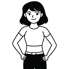 Smiling woman with dark hair wearing a t shirt and pants vector