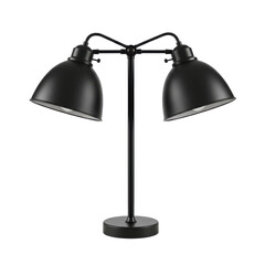 Elegant black desk lamp with dual shades illuminating a modern workspace in a minimalist setting
