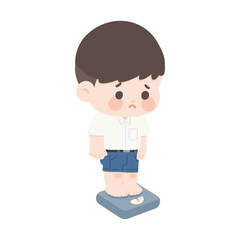 Cartoon of Sad Boy on Scale