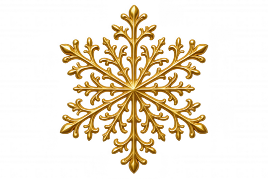 Elaborate Golden Snowflake Ornament with Intricate Filigree Design and Reflective Surface