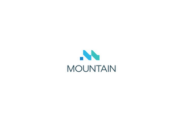 Letter M pixel mountain technological logo