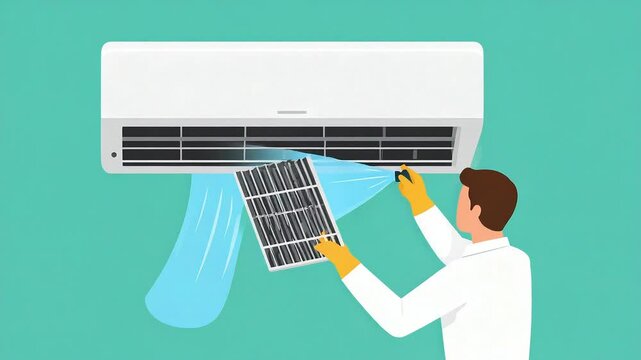 Technician cleaning air conditioning unit illustration