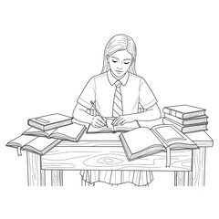 Black and white vector line drawing of a school 