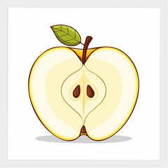 Illustration of a Sliced Apple with Seeds and Leaf, Perfect for Healthy Eating and Design