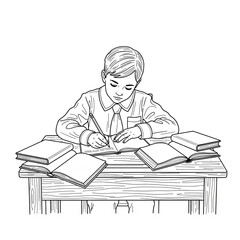 Black and white vector line drawing of a school 