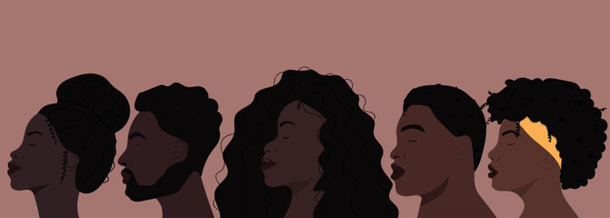 Portraits of african american people. Black Awareness Day or Dia da consciencia negra, Black history month banner. 