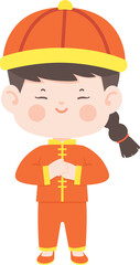 Illustration of Child in Traditional Chinese Clothing