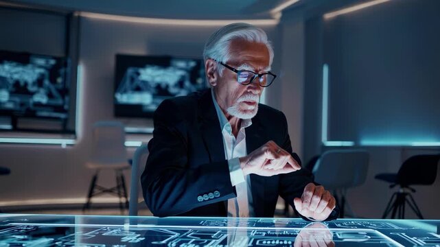 Executive discusses strategy and innovation showing teamwork vision and business technology interaction