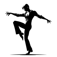 Black and white vector silhouette of a dancing artist on white background