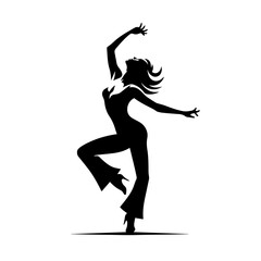 Black and white vector silhouette of a dancing artist on white background