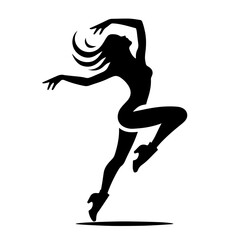 Black and white vector silhouette of a dancing artist on white background