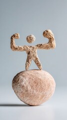 Stone Figure Lifting Weights Symbolizing Strength and Determination