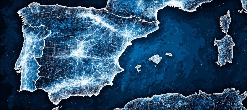 Spain and Portugal map atlas. Generative AI technology.