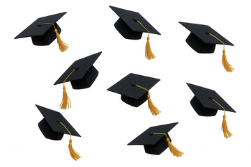 Collection of Academic Graduation Caps with Golden Tassels, Symbolizing Achievement and Education