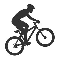 Fototapeta premium Sleek black silhouette of a cyclist with helmet, ideal for sports, fitness, or outdoor-themed designs.