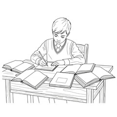 Black and white vector line drawing of a school 