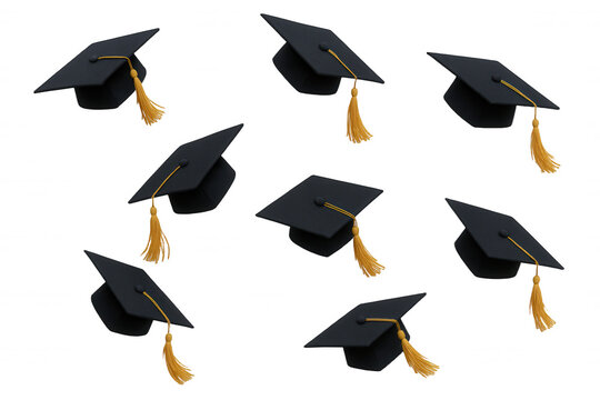 Collection of Academic Graduation Caps with Golden Tassels, Symbolizing Achievement and Education