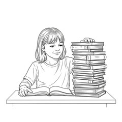 Black and white vector line drawing of a school 