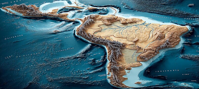 Latin America map. Generative AI technology.