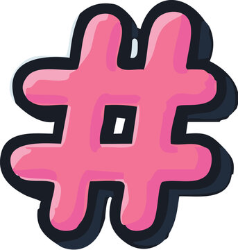 A pink, bubbly, hand-drawn hashtag symbol with a black outline and 3D shadow effect.