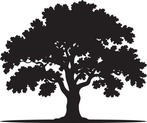 Fototapeta premium Silhouette of a Large Tree with Branches and Leaves on a Transparent Background Vector