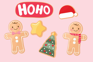 Merry Christmas and Happy New year concepts. Set of cute gingerbread , cookies with winter costume for holidays vector flat illustration.