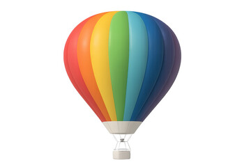 Naklejka premium Rainbow hot air balloon hovering, symbolizing wanderlust, freedom, and journey through vibrant atmospheric expanse