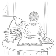 Black and white vector line drawing of a school 