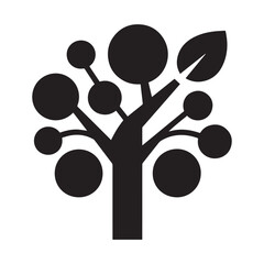 A black and white illustration of a stylized tree icon, perfectly centered against a clean white background. 