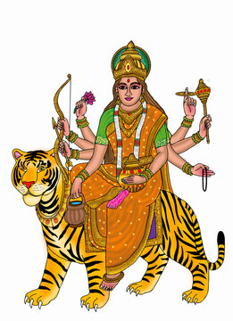hand drawn digital art of goddess kushmanda