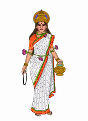 hand drawn digital art of goddess brahmacharini