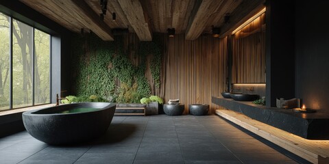 Modern minimalist spa bathroom with natural elements