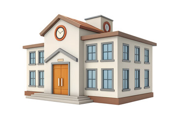 Illustration of a school building with a clock isolated on transparent background, perfect for educational or architectural projects and designs