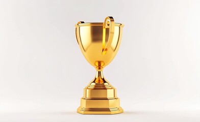 Camera moves in an arc around a golden trophy on white background, highlighting its shine and shape. Symbol of award, success, and victory. Ideal for leadership and motivation themes