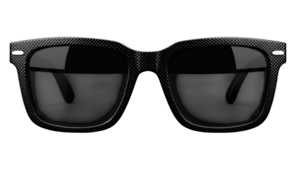 Black Carbon Fiber Sunglasses with Dark Lenses on Transparent Background, Modern Minimalist Design Element