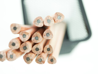 Close-up view of sharpened pencils arranged for creative writing, planning, and design projects