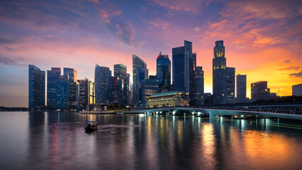 Singapore City Skyline at Sunset – Reflections on Marina Bay Waterfront