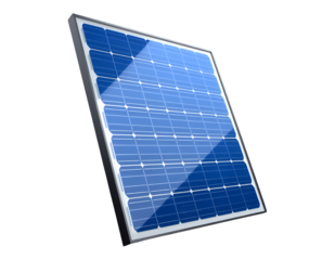 Blue Solar Panel Angle View with Transparent Background, 3D Realism Design Element