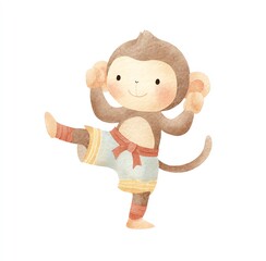 Cute Cartoon Monkey Practicing Martial Arts