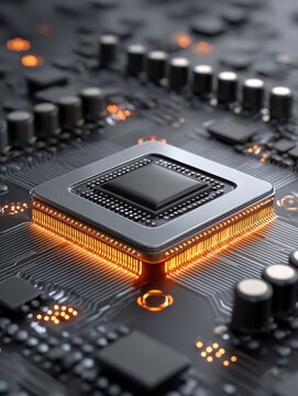 An abstract depiction of a CPU illustrating its processing power and AI's exceptional computational ability.