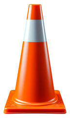 Orange Traffic Cone with White Band, Glossy 3D Realism Design Element on Transparent Background