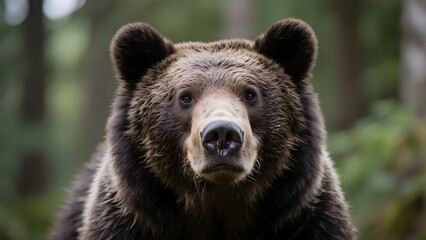 Fototapeta premium Close-up of a Grizzly Bear in a Forested Area