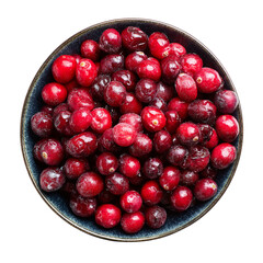 Fresh cranberries in bowl perfect for thanksgiving recipes and holiday baking and healthy eating ideas on transparent background silhouette